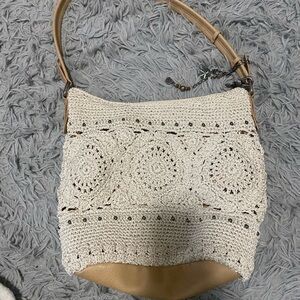 The Sak Cream and Tan Crochet Shoulder Bag
